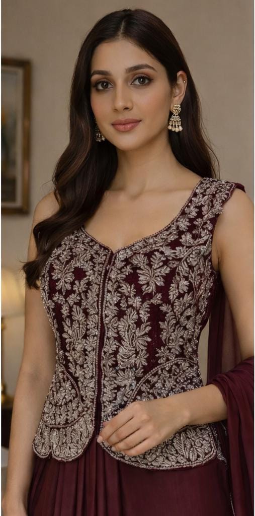 Indowestern Wine Color Party Dress