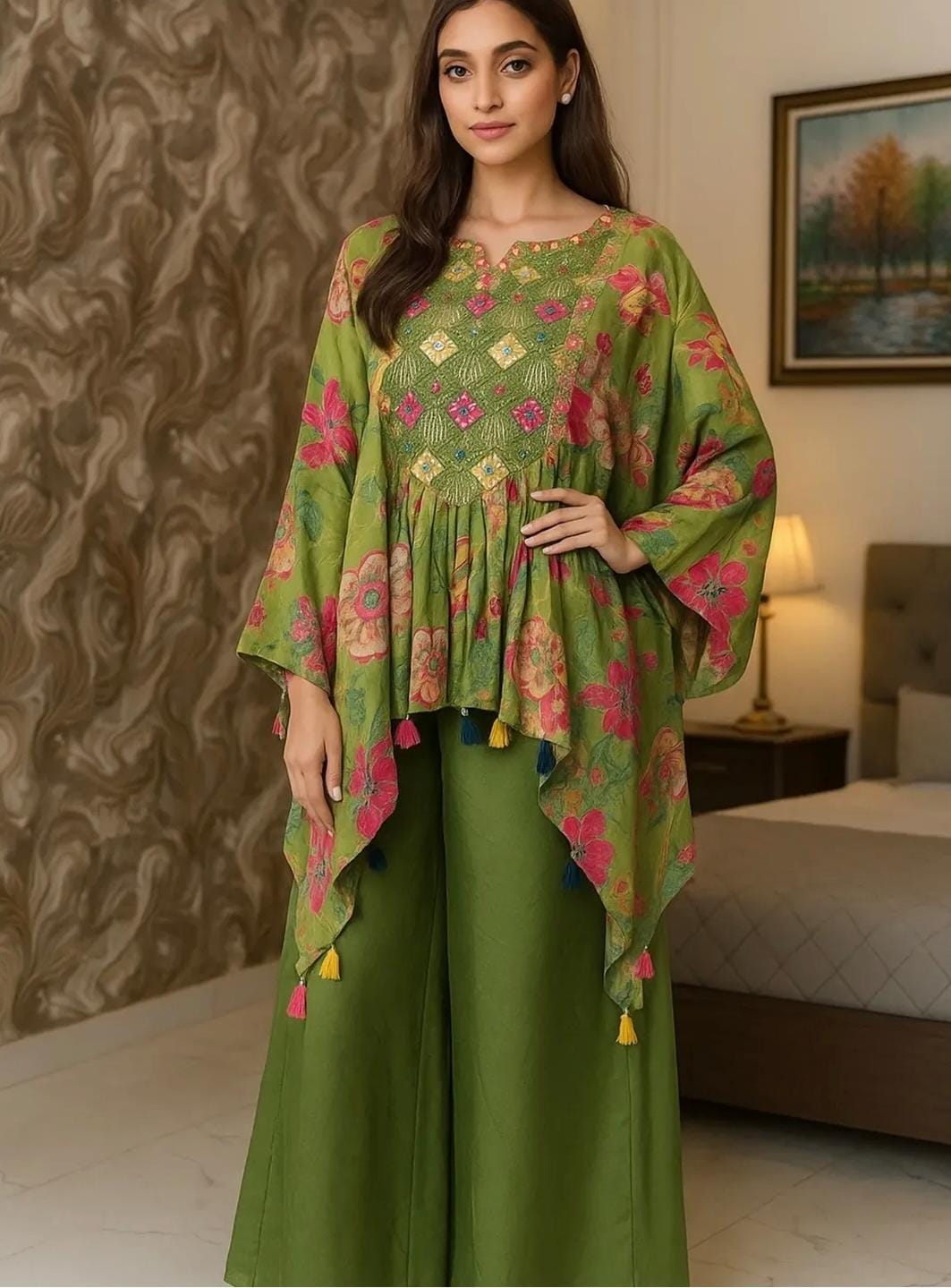 Indowestern Parrot Green Dress