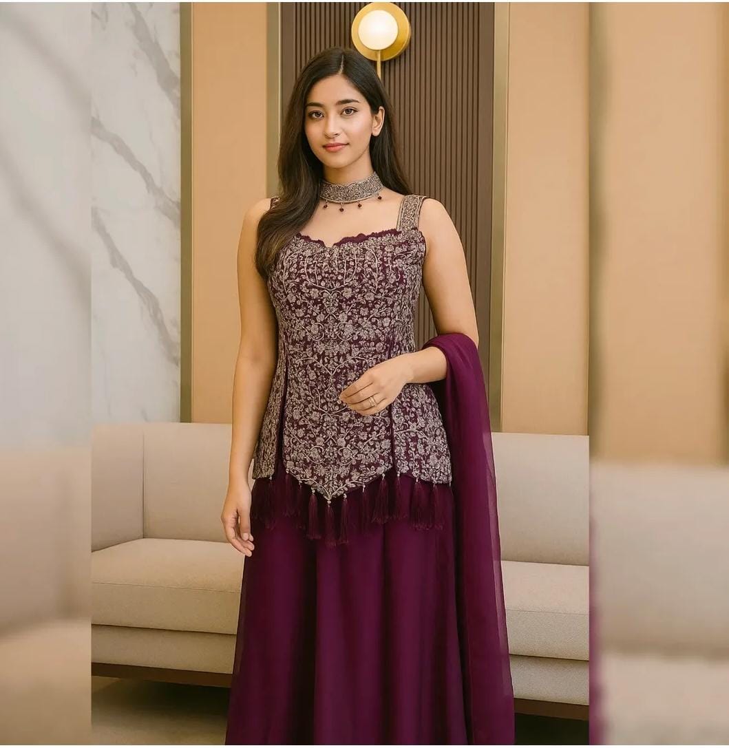 Indowestern Dark Purple Color Dress
