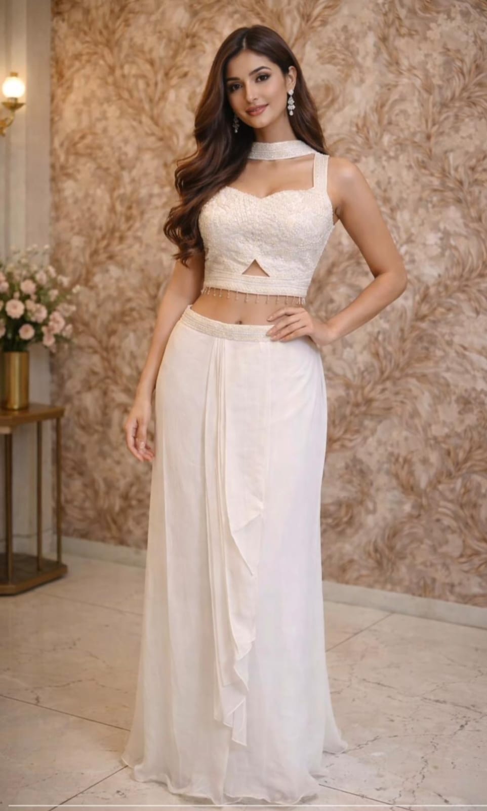 Indowestern White Color Dress