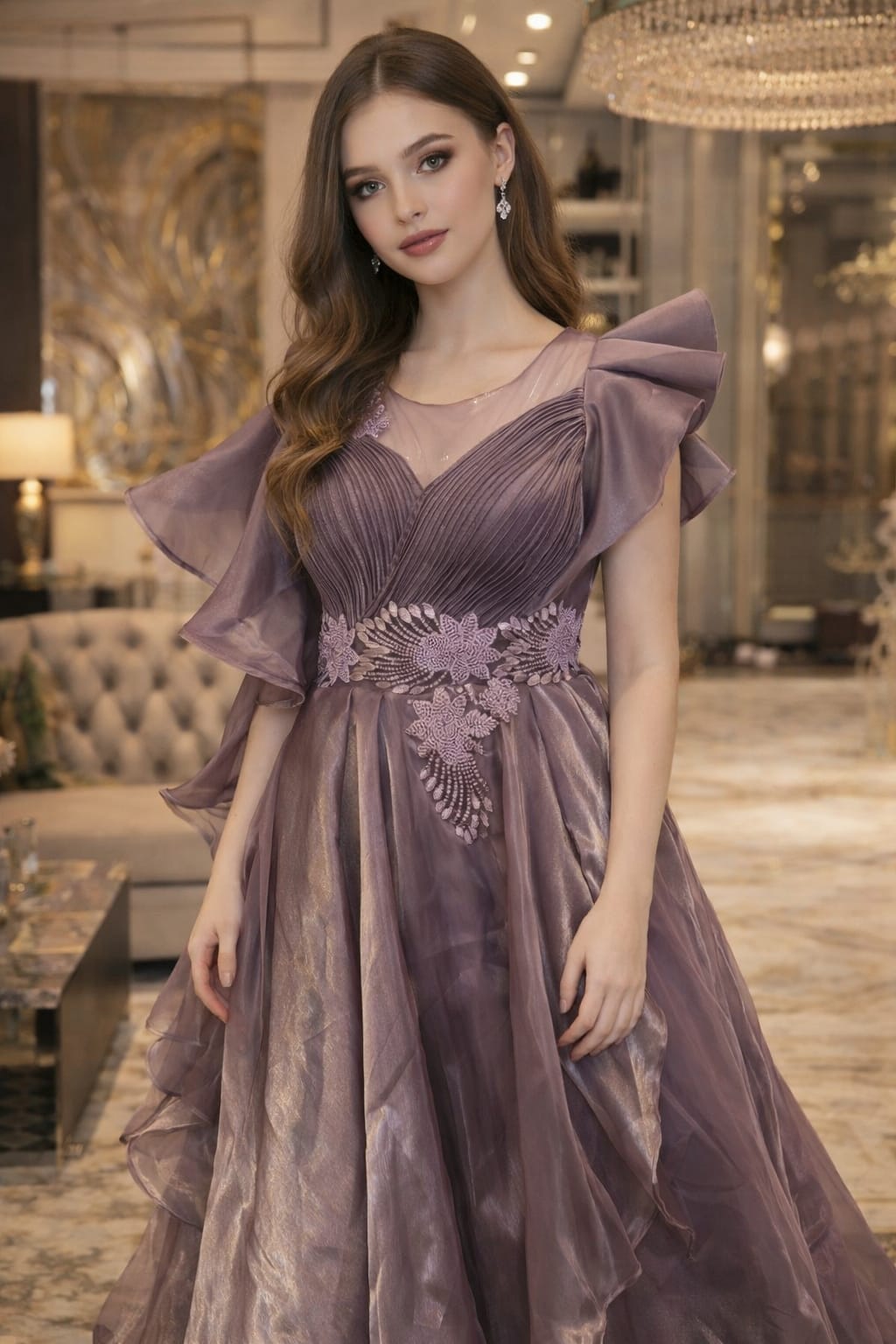 Indowestern Lavender Color Evening Gown