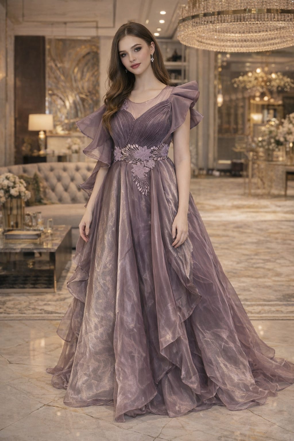 Indowestern Lavender Color Evening Gown