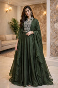 Indowestern Green Color Party Wear Dress