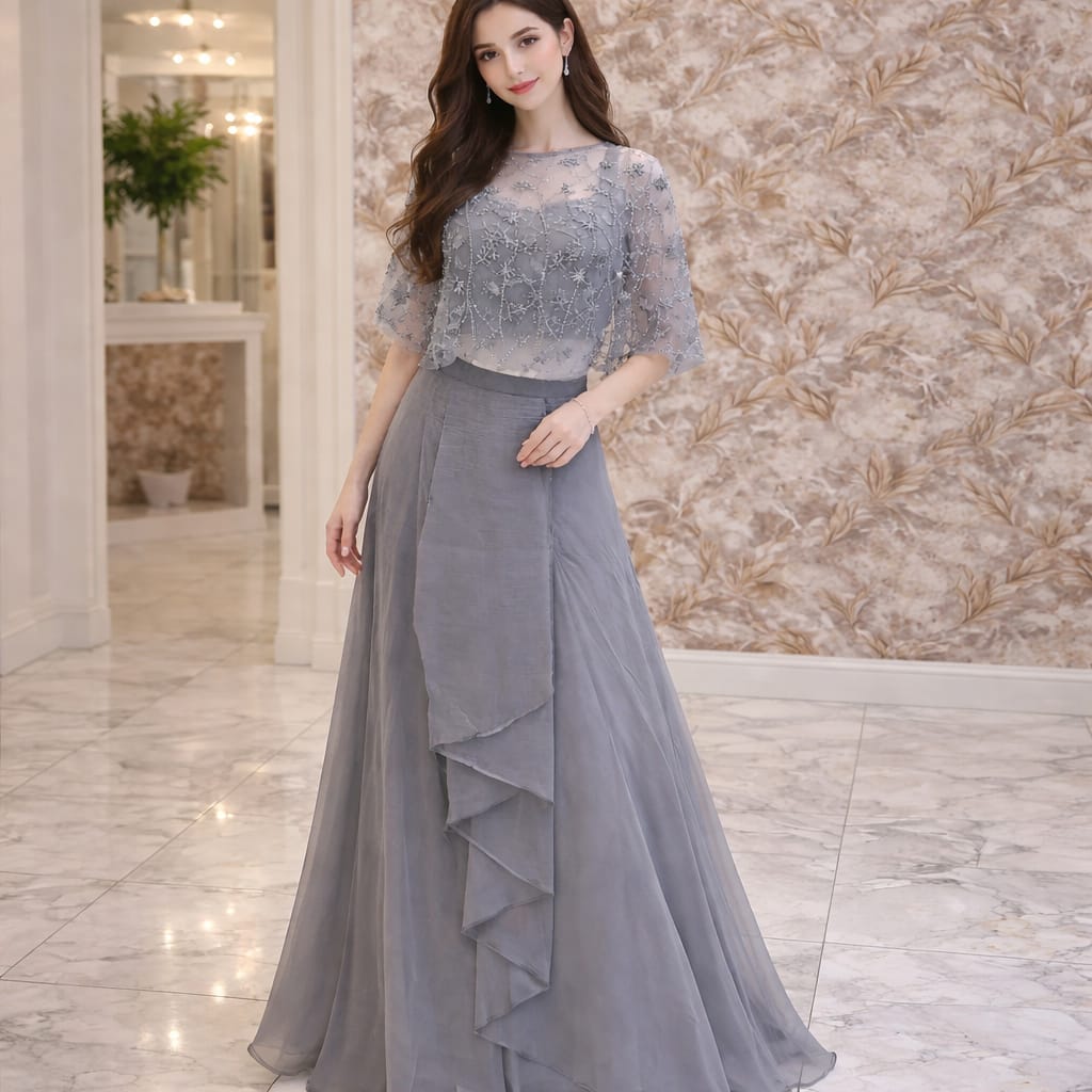 Indowestern Grey Color Dress Free Size