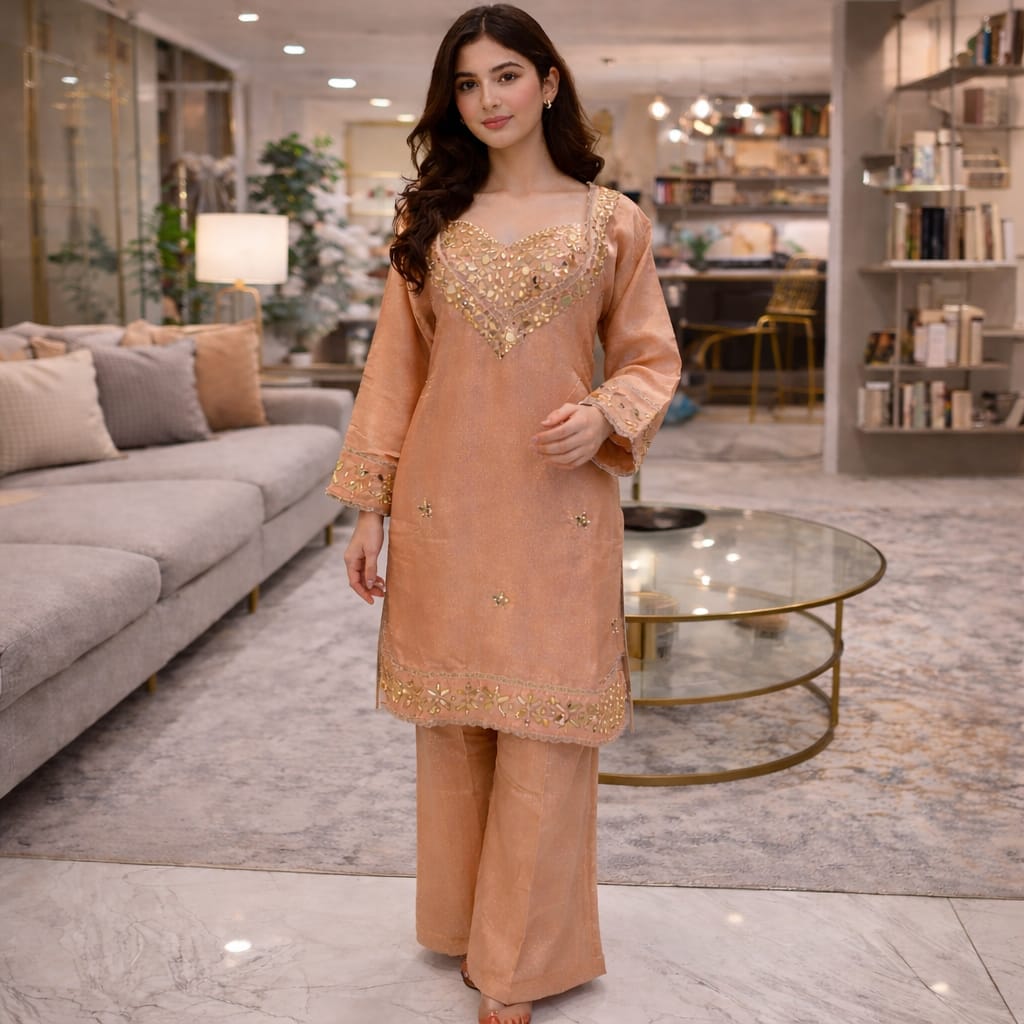 Indowestern Peach Color Dress Free Size