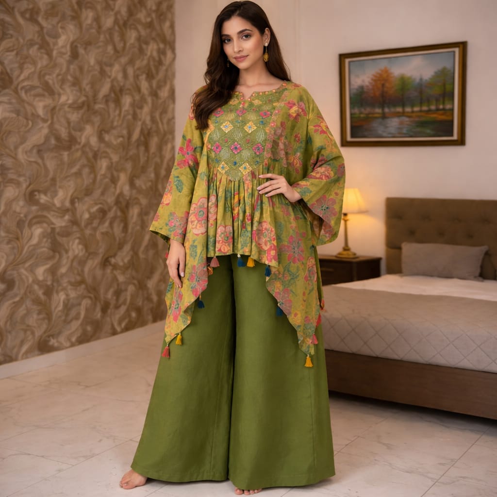 Indowestern Parrot Green Dress
