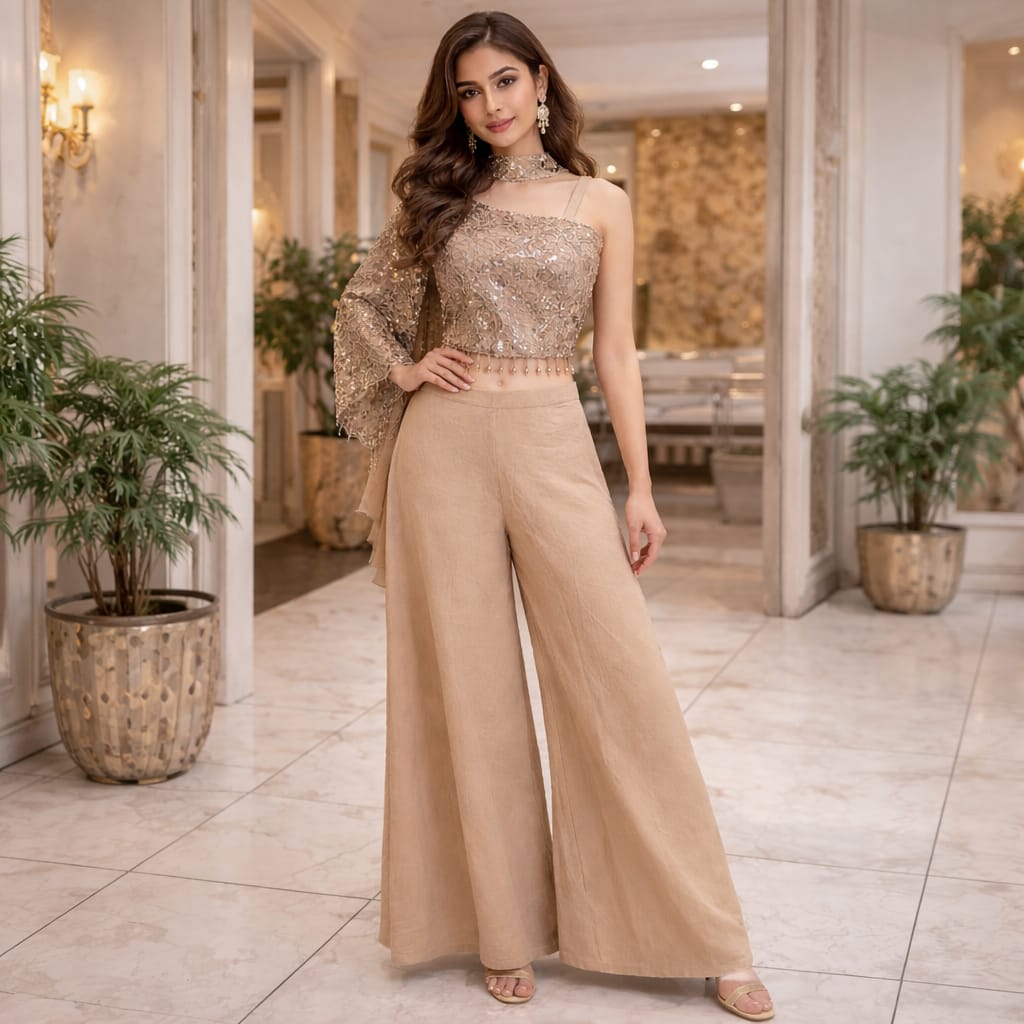 Indowestern Beige Color Top & Plazzo