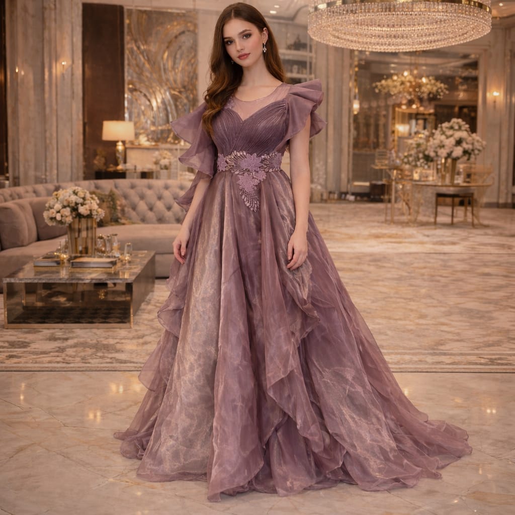 Indowestern Lavender Color Evening Gown