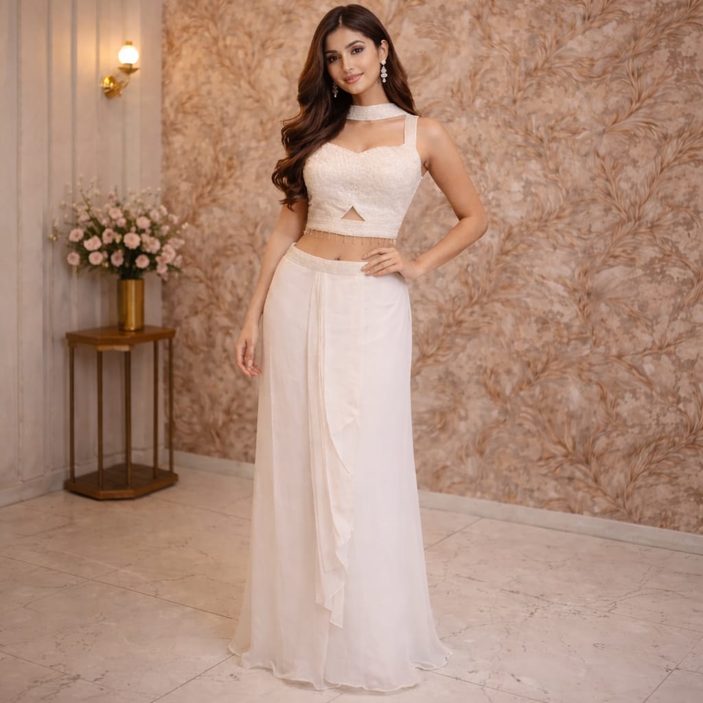 Indowestern White Color Dress