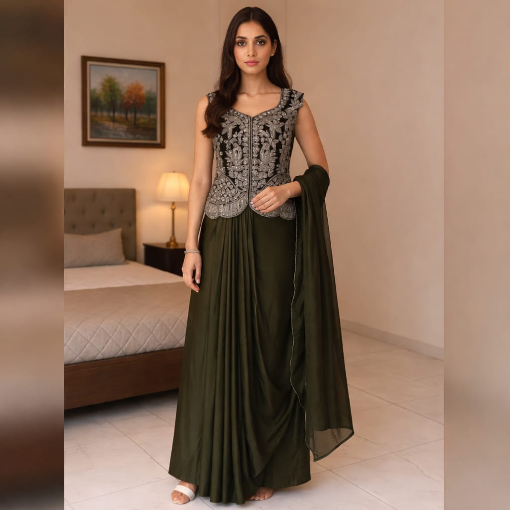 Indowestern Green Party Dress