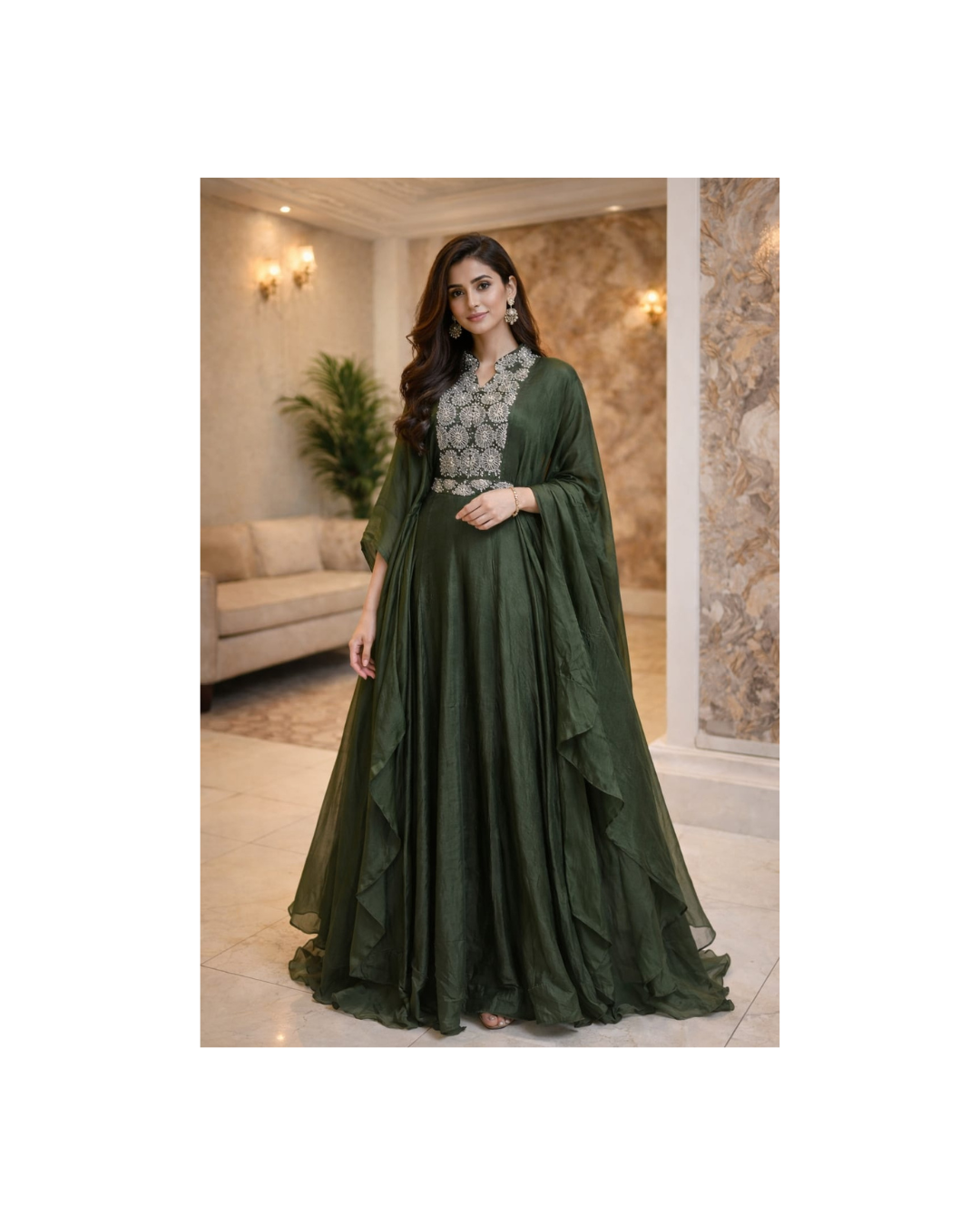 Indowestern Green Color Party Wear Dress