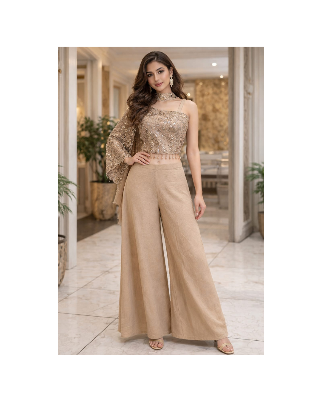 Indowestern Beige Color Top & Plazzo